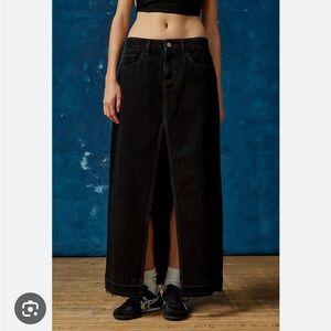 BDG Mandi Black Denim Maxi Skirt - High Front Slit - Size M